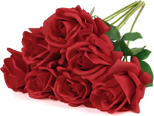 Miniatura 13 de Eyamumo 7 rosas artificiales, flores artificiales de seda sintética, flores falsas de tacto real, decoración de bricolaje para bodas, fiestas