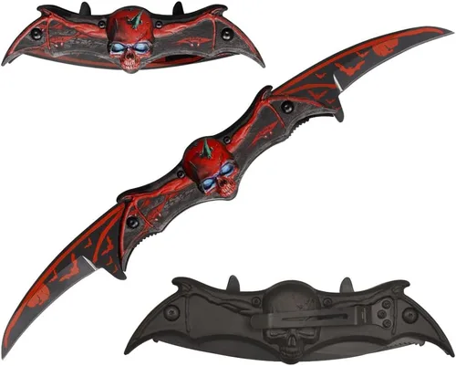 Miniatura 3 de Navaja de bolsillo de doble hoja estilo murciélago - 11" Cuchillo táctico plegable con resorte de apertura asistida (Negro/Negro)