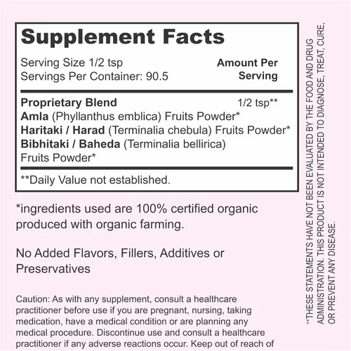 Miniatura 8 de Polvo de trifala 100% orgánico, mezcla ayurvédica con polvo Amla y Haritaki, y Bibhitaki para la salud intestinal, salud digestiva, desintoxicación