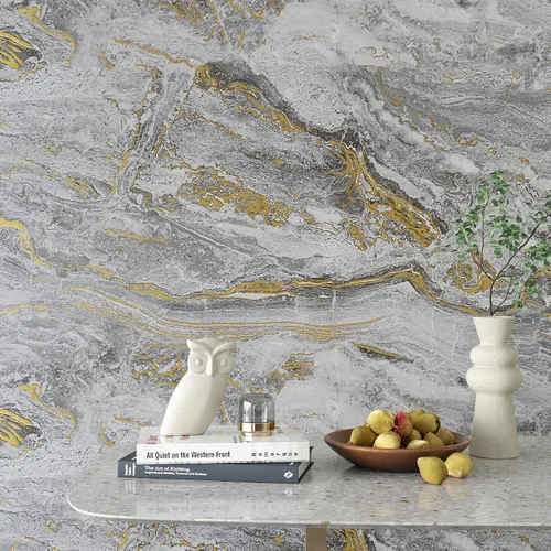 Miniatura 6 de VEELIKE Papel de contacto para encimera de mármol líquido dorado gris, impermeable, despegar y pegar para cocina, 15.7 x 354 pulgadas, papel tapiz