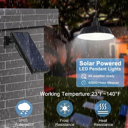 Miniatura 5 de Luces colgantes solares LED, luces solares de cobertizo con interruptor de encendido y apagado, iluminación regulable de 360°, control remoto, cable