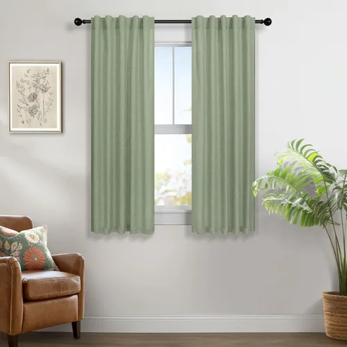 Miniatura 53 de Cortinas de lino azul de 84 pulgadas de largo para sala de estar; juego de 2 paneles con lengüeta trasera; cortinas con dobladillo para barra; Azul
