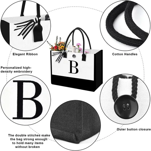 Miniatura 3 de Bolsa de playa de lona para mujer, bolsa grande de lona personalizada con bolsillo con cremallera, regalos para amigos, novia, despedida de soltera