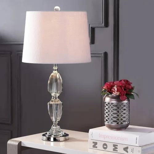 Miniatura 2 de JONATHAN Y JYL2039A - Lámpara de mesa LED de cristal transparente de 27 pulgadas, lámpara tradicional francesa cromada con pantalla de tambor