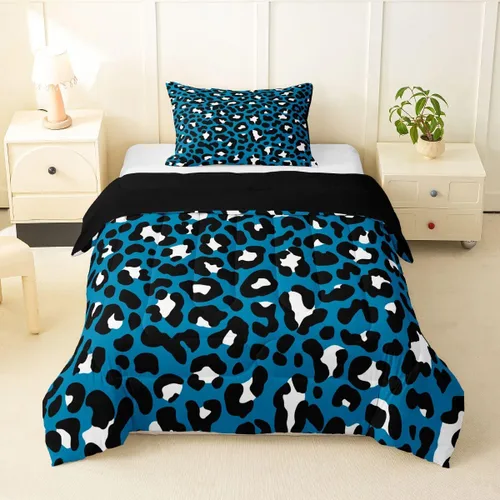 Miniatura 18 de Erosebridal Juego de edredón con estampado de leopardo, tamaño individual para niños, edredón de guepardo occidental, negro y gris, juego de ropa