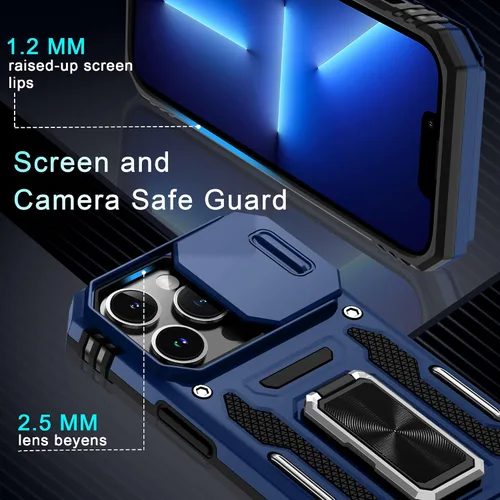 Miniatura 266 de DEERLAMN Funda para iPhone Xs Max con funda deslizante para cámara + protector de pantalla, soporte giratorio de anillo de grado militar a prueba