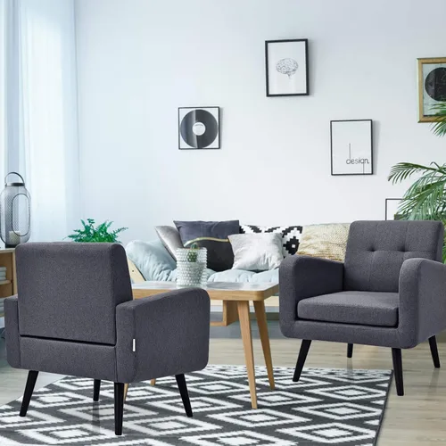 Miniatura 8 de Giantex Silla decorativa tapizada, moderna de tela de lino de mediados de siglo con brazos, carga máxima de 265 libras, cómodo sofá individual Azul