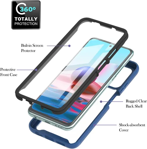 Miniatura 6 de XYX Funda compatible con Xiaomi Redmi Note 10s, protector de pantalla integrado transparente de cuerpo completo, funda de protección híbrida Azul