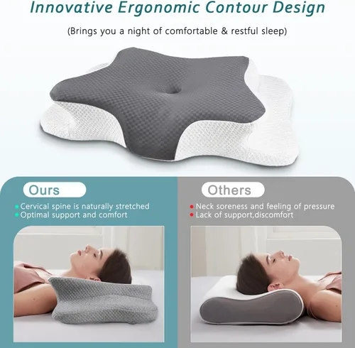 Miniatura 3 de CHxxy Almohada cervical para el cuello para aliviar el dolor de dormir, almohadas de espuma viscoelástica, almohadas ergonómicas para dormir de Gris