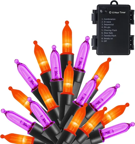 WATERGLIDE - 50 luces LED de Halloween para uso al aire libre de 16 pies, tira de luces con 8 modos, tamaño mini, luces impermeables para árbol,