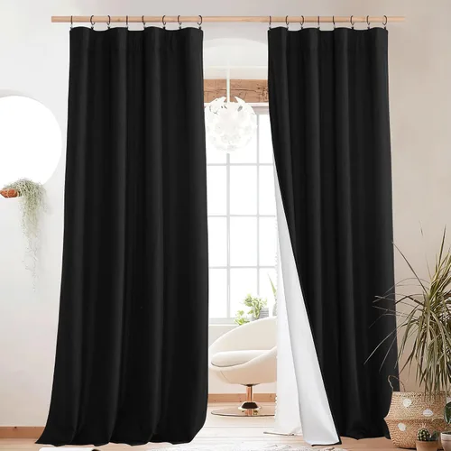 Miniatura 49 de NICETOWN Cortinas 100% opacas de 63 pulgadas de largo, 2 paneles de cortinas cortas con aislamiento térmico con forro para dormitorio, cortinas