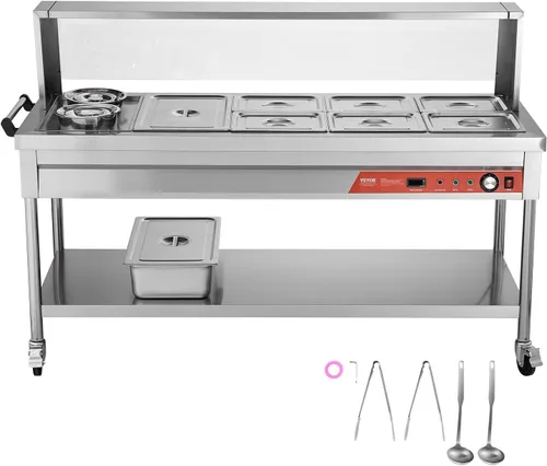 Miniatura 9 de VEVOR Calentador de Alimentos Eléctrico Comercial, 7 Bandejas + 2 Ollas Mesa de Vapor, 1800W Calentador de Alimentos Profesional para Buffet