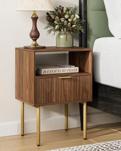 Miniatura 10 de Mesita de noche, mesa auxiliar pequeña con marco dorado, mesita de noche moderna con 2 cajones, mesa de centro, mesa auxiliar con cajón y estante