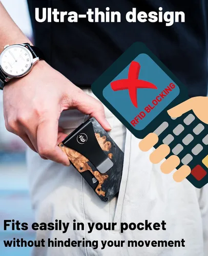Miniatura 3 de Chosmoos - Cartera minimalista para hombre con clip para dinero, ligera y delgada