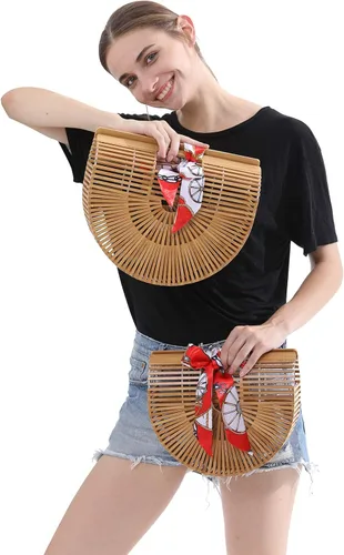 Miniatura 6 de Obosoyo Bolso de bambú hecho a mano para mujer, para verano, playa, mar