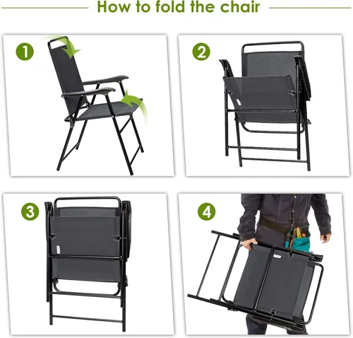 Miniatura 6 de S AFSTAR Juego de 4 sillas de patio plegables para exteriores, con reposabrazos curvados y respaldo alto, ideal para jardín, campamento, patio