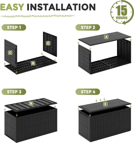 Miniatura 10 de UDPATIO Caja de cubierta de 100 galones, caja de almacenamiento para exteriores, resina impermeable con cerradura, contenedor de almacenamiento