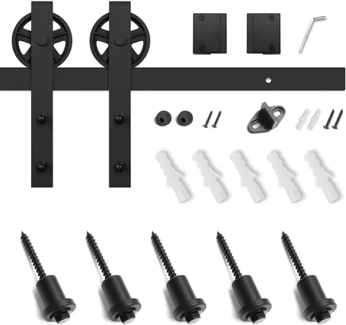 Miniatura 6 de SMARTSTANDARD Kit de herrajes para puerta corrediza de granero de alta resistencia de 6 pies, 4 pies a 18 pies, negro, suave y silencioso, simple