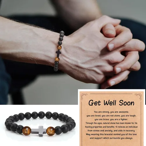 Miniatura 2 de Pulsera de piedra natural para hombres, hijo, papá, abuelo, papá, marido, tío, niños, hermano, sobrino. Recupérate pronto, jubilación, regreso a