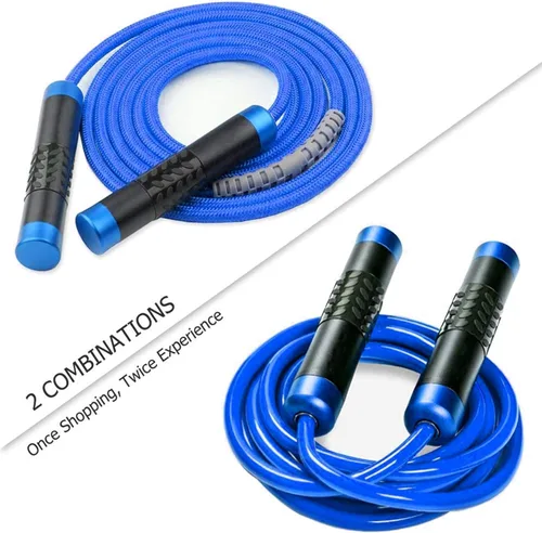 Miniatura 2 de Redify Cuerda de saltar con peso para entrenamiento físico (1 libra), rodamiento de bolas sin enredos, cuerda de saltar de velocidad rápida para Azul
