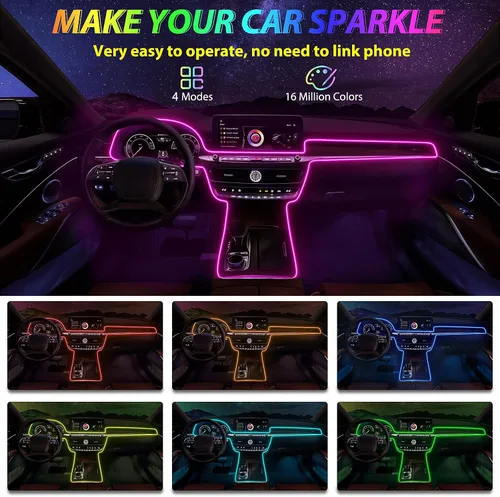 Miniatura 4 de Tira de luces LED para coche, luces interiores del coche, kit de iluminación LED ambiental con RGB de 16 millones de colores de fibra óptica y ritmo