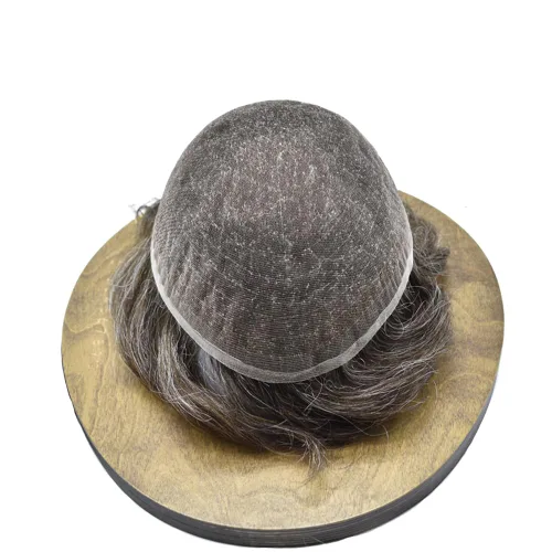 Miniatura 13 de Toupee para hombres nudos blanqueados hombres toupee hairpieces europeo virgen sistema de reemplazo de cabello humano suave encaje francés hombres