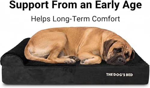 Miniatura 5 de The Dog's Bed - Cama Ortopédica para Perros con Reposacabezas XL Negra de Felpa, Espuma Viscoelástica, Alivio del Dolor para Artritis, Displasia