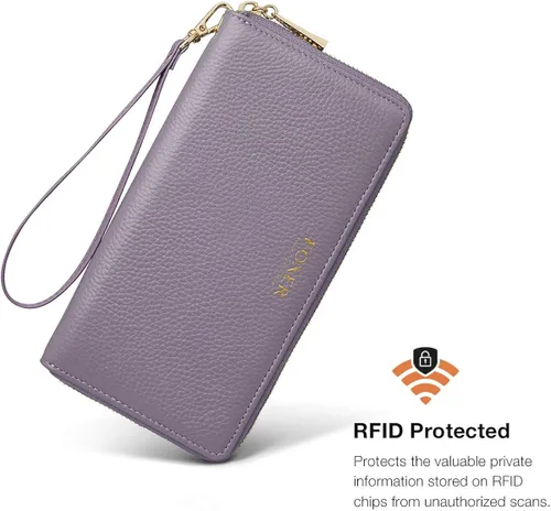 Miniatura 4 de FOXLOVER Carteras de cuero genuino para mujer, carteras de embrague con cremallera RFID con pulsera