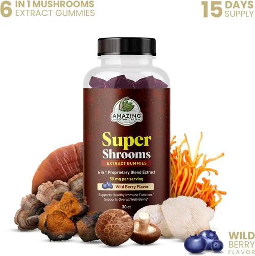 Miniatura 2 de Suplemento orgánico de hongos 6 en 1 Super Shrooms - Energía, memoria, enfoque y salud cerebral - Melena de león, Reishi, Chaga, Cordyceps y más