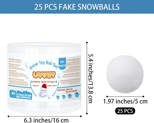 Miniatura 2 de URATOT - Paquete de 25 bolas de juguete de nieve para interiores para niños, bolas de nieve de felpa falsas suaves, bolas de nieve artificiales