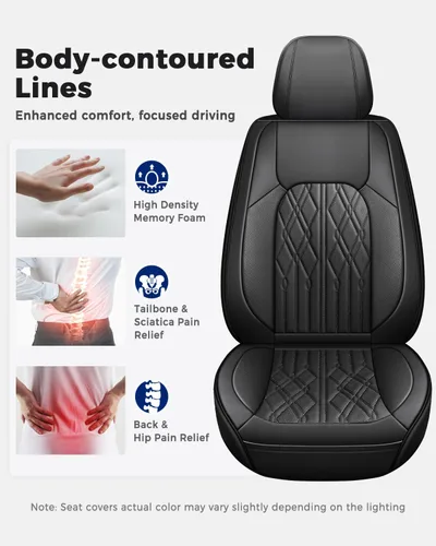 Miniatura 6 de Huidasource Juego completo de fundas de asiento de automóvil, fundas de cojín de cuero para vehículos, ajuste universal para la mayoría de A-Negro