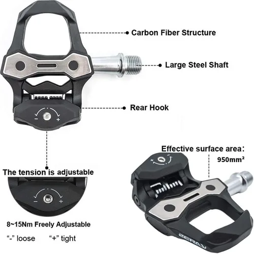Miniatura 4 de ZERAY - Pedales de bicicleta de carretera de carbono, pedales Peloton, pedales sin clip para ciclismo de carretera con tacos compatibles con Look