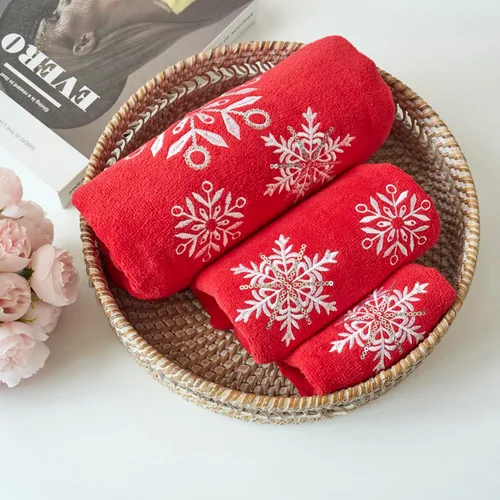 Marina Decoration Navidad Premium De Lujo Decoración Ultra Suave 100% Algodón Bordada Juego de Toallas de Baño Moderno de Navidad de 3 Piezas, Color