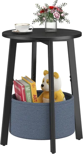 Miniatura 15 de sthmec Mesa auxiliar pequeña redonda con cesta de almacenamiento de tela, mesa de centro redonda con marco de metal para sofás de cama, mesas