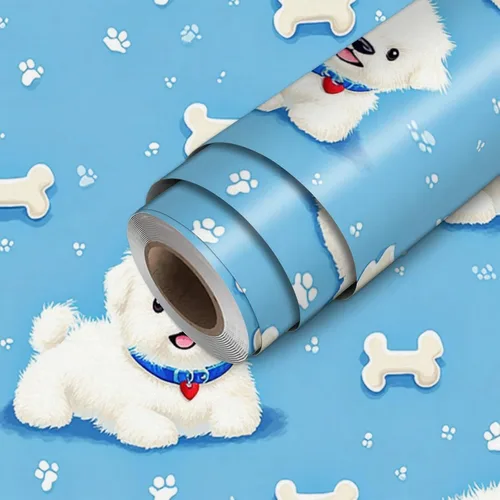 Miniatura 10 de HOMETITUTE Papel tapiz para mascotas mixto color beige, para despegar y pegar, bonito patrón de gato y perro, papel de contacto, papel de pared