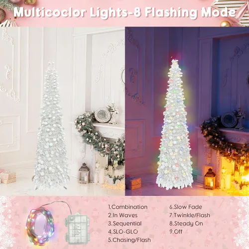 Miniatura 4 de BTU - Árbol de Navidad artificial plegable, 5 pies, 90 luces LED, escarcha, delgado, para el hogar, festividades, chimenea, fiestas, decoración