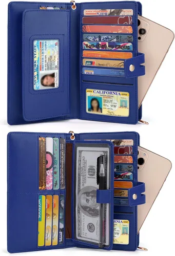 Miniatura 2 de UTO Cartera de pulsera para mujer desmontable para chequera, tarjeta, billetes, teléfono, organizador grande, 1085 azul, Grande, Moderno