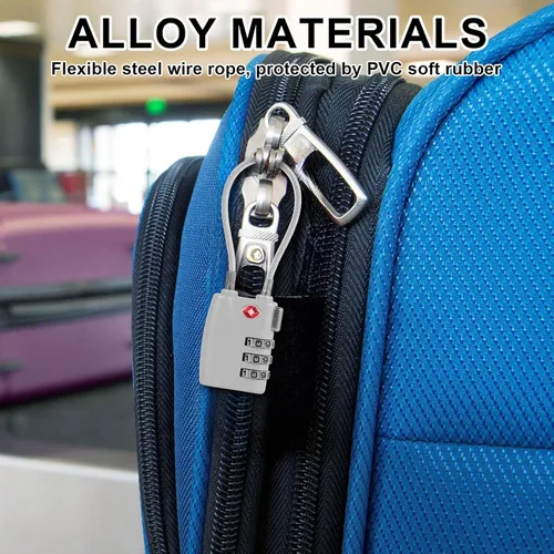 Miniatura 4 de Paquete de 5 cerraduras TSA para equipaje, aprobadas por la TSA, combinación de 3 dígitos, candados de viaje de la TSA, candados de cable Plateado