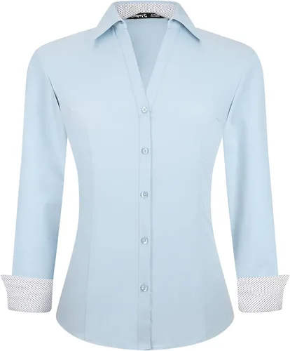 Miniatura 9 de Damipow Camisas de vestir para mujer, sin arrugas, con botones, de manga larga, blusas para el trabajo profesional