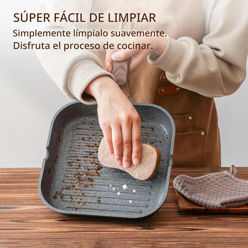 Miniatura 4 de SENSARTE Sartén Parrilla Antiadherente para Estufas, Plancha Versátil con Boquillas de Vertido, Superficie de Cocción Cuadrada Grande, Sartén Gris