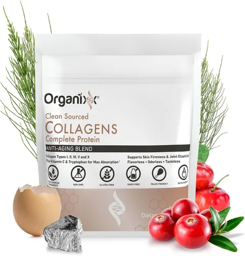 Miniatura 2 de Organixx - Polvo de péptidos de colágeno con vitamina C, tipos I, II, III, V, X de colágeno hidrolizado, para la salud del cabello, uñas, piel