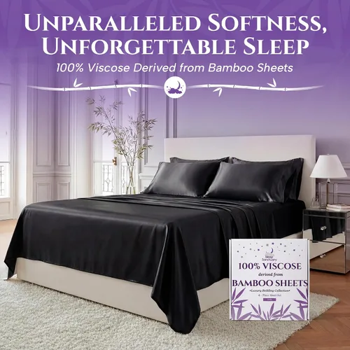 Miniatura 2 de SLEEP SANCTUARY - Juego de sábanas 100% viscosa derivada de bambú tamaño individual 4 piezas – Sábanas de lujo BamBliss de enfriamiento