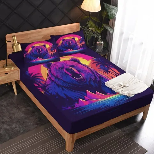 Miniatura 2 de Bear Sheets - Juego de sábanas de tamaño individual, sábanas de microfibra suave, bolsillo profundo, sábanas y fundas de almohada estampadas sin