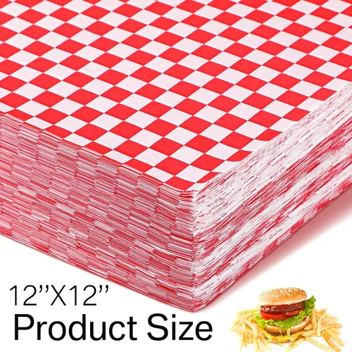 Miniatura 3 de Spakon 1000 hojas de papel encerado para alimentos de 12 x 12 pulgadas a cuadros encerados secos para envolver sándwich, revestimientos de cestas