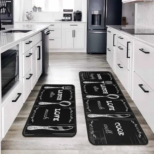 Miniatura 8 de Alfombras y tapetes negros de cocina antideslizantes, lavables, resistentes a las manchas y a la decoloración, adecuados para tapetes de cocina