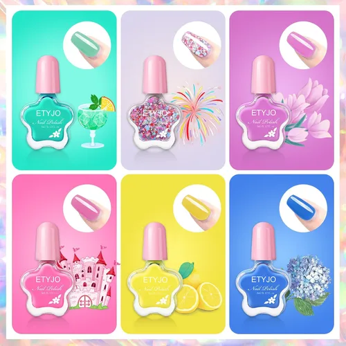 Miniatura 2 de Juego de esmaltes de uñas para niños, no tóxico, a base de agua, de secado rápido, para niñas, 6 colores, kits de arte de uñas para niños a partir
