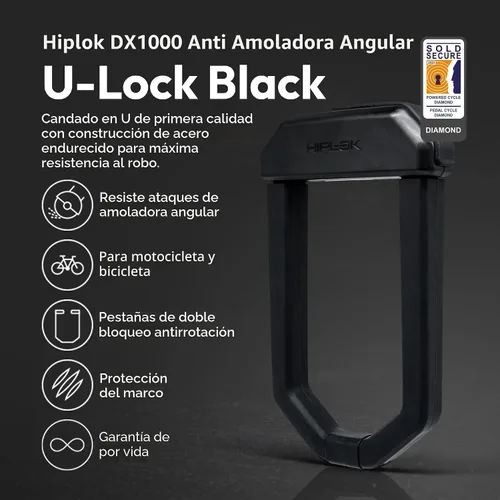 Miniatura 2 de Hiplok Dx1000 Candado en U Anti Amoladora Angular Negro, Talla Única