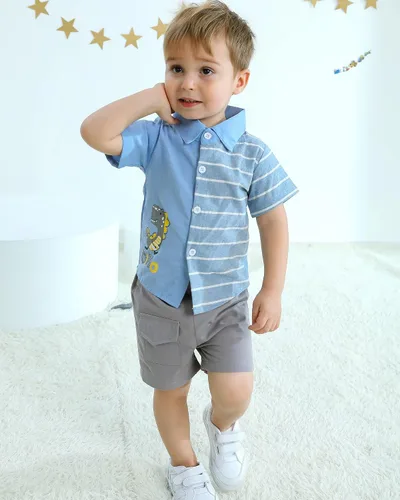 Miniatura 2 de Ropa para niños pequeños, conjunto de camisa de verano, pantalones cortos, ropa de algodón para niños pequeños
