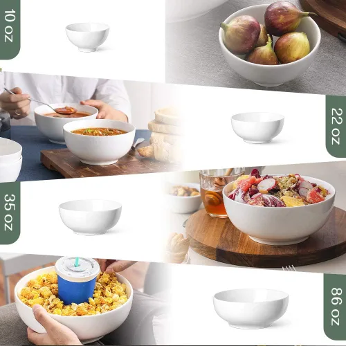 Miniatura 6 de DOWAN Tazones para servir, juego de tazones para mezclar, 70/30/20/8 onzas para cocina, juego de servir blanco suave, juego de 4 cuencos