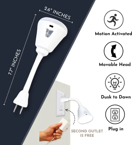 Miniatura 2 de Luz nocturna brillante LED con sensor de movimiento y luz, toma de corriente alterna, cuello flexible, giratorio, lámpara automática PIR